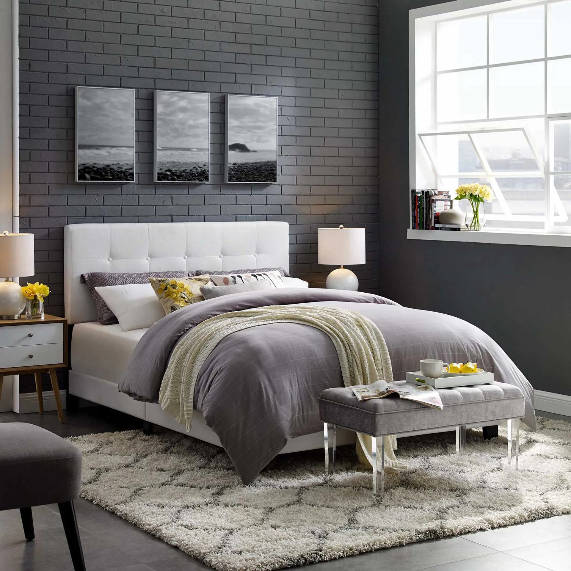 Adriane Upholstered Fabric Bed White