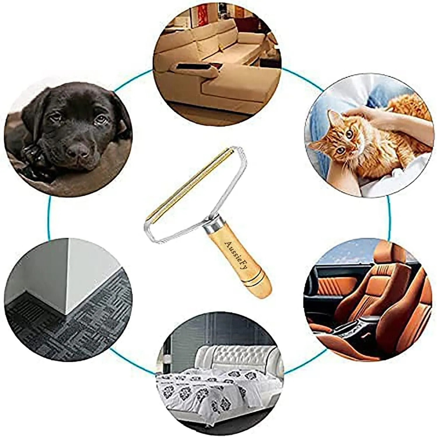 AussieFy Premium Pet Hair Remover, Lint Remover, Lint Shaver, Reusable Double Sided Lint Roller with Wooden Handle, Easy to Clean Pet Fur, Efficiently Removes Dog Hair & Cat Hair Dust in Carpets and Furniture (1, 2.2 cm)