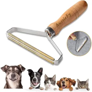 AussieFy Premium Pet Hair Remover, Lint Remover, Lint Shaver, Reusable Double Sided Lint Roller with Wooden Handle, Easy to Clean Pet Fur, Efficiently Removes Dog Hair & Cat Hair Dust in Carpets and Furniture (1, 2.2 cm)