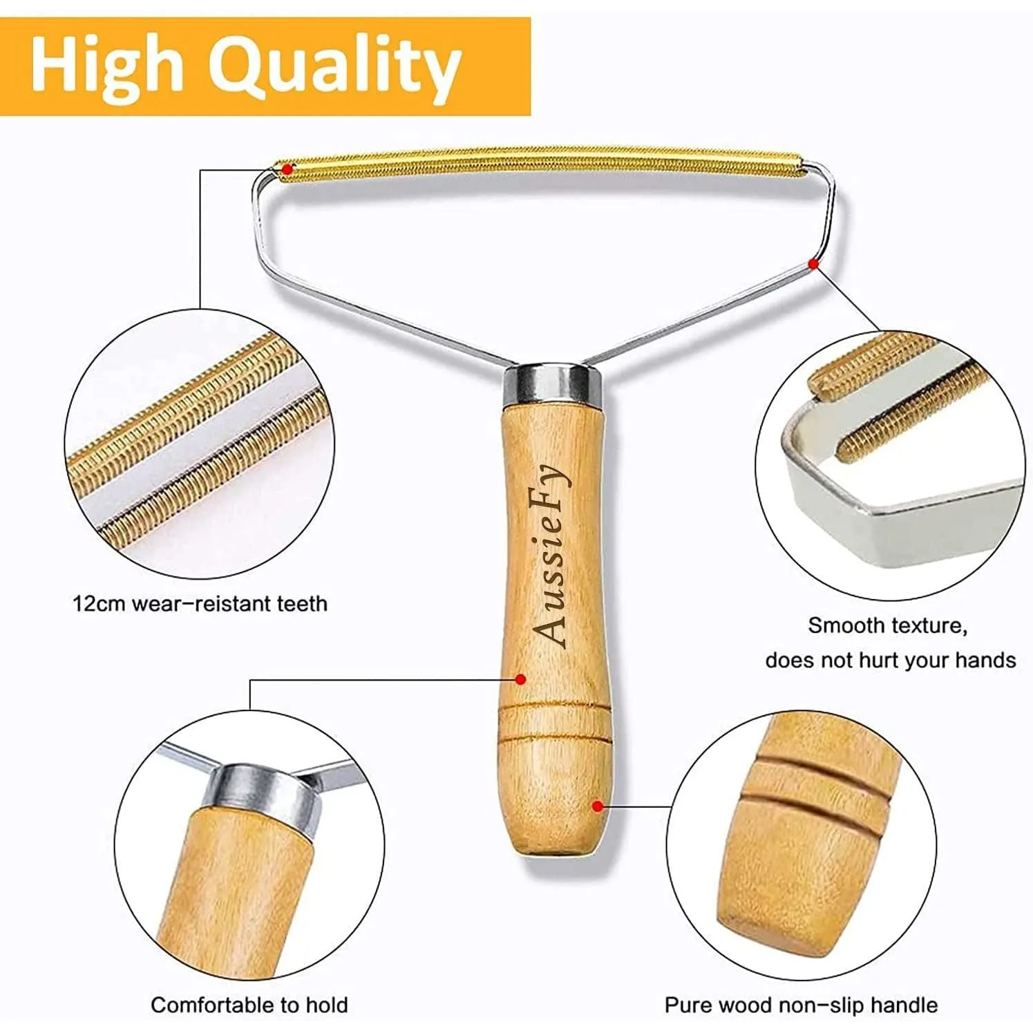 AussieFy Premium Pet Hair Remover, Lint Remover, Lint Shaver, Reusable Double Sided Lint Roller with Wooden Handle, Easy to Clean Pet Fur, Efficiently Removes Dog Hair & Cat Hair Dust in Carpets and Furniture (1, 2.2 cm)