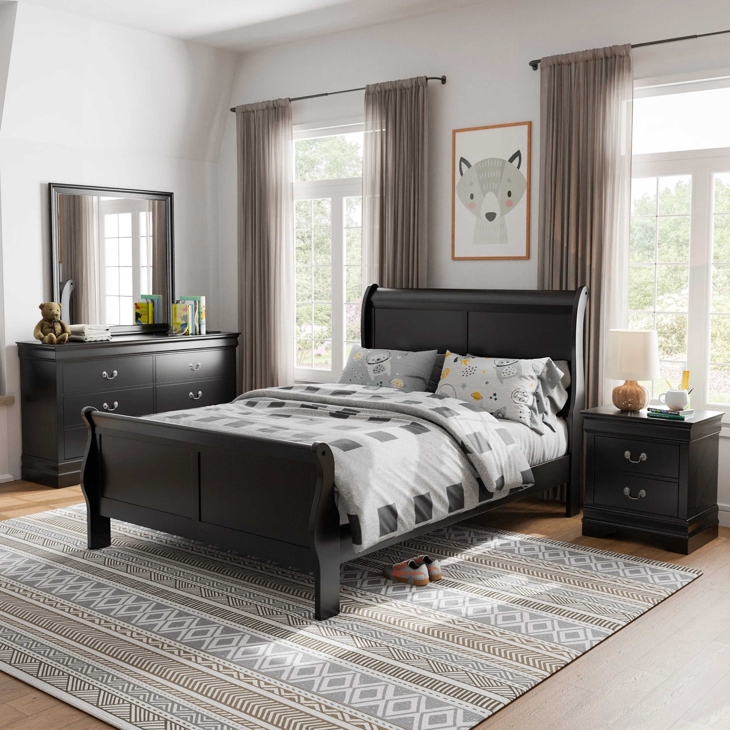 Devi Traditional Solid Wood 4-Piece Bedroom Set