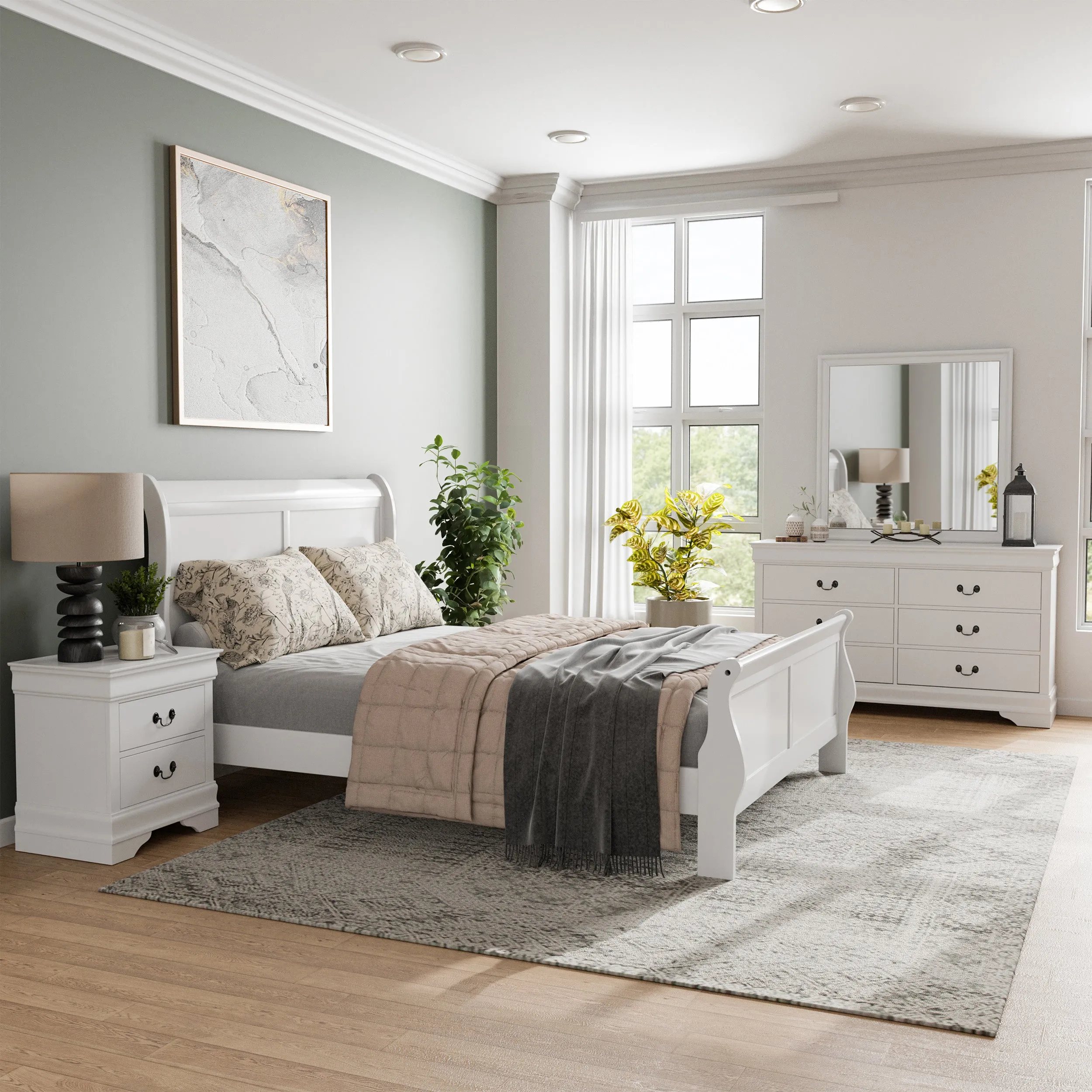 Devi Traditional Solid Wood 4-Piece Bedroom Set