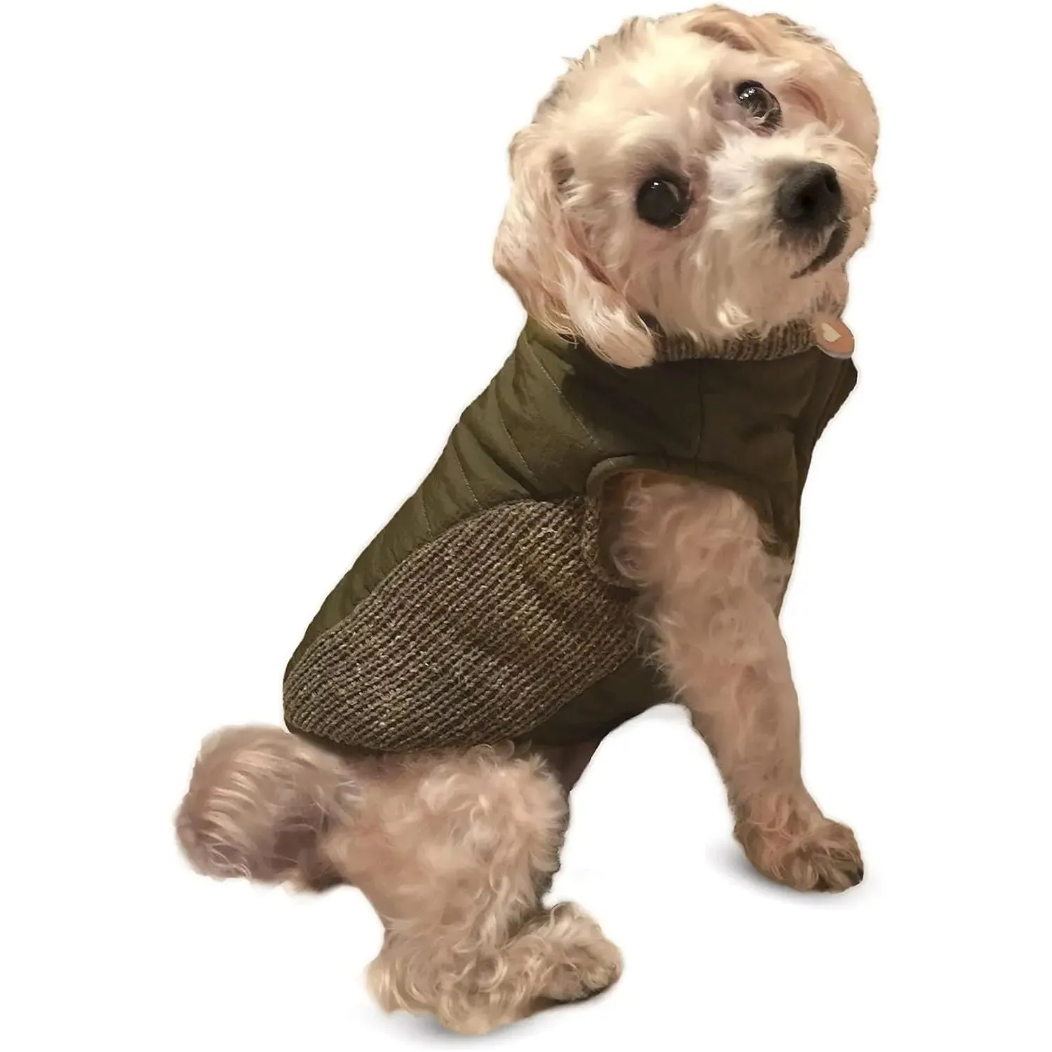 Fashion Pet Sweater Trim Puffy Coat Reversible Olive