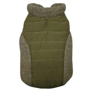 Fashion Pet Sweater Trim Puffy Coat Reversible Olive