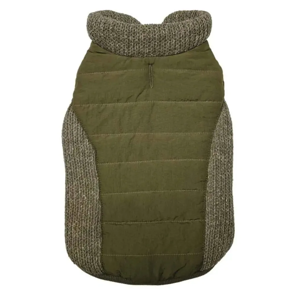 Fashion Pet Sweater Trim Puffy Coat Reversible Olive