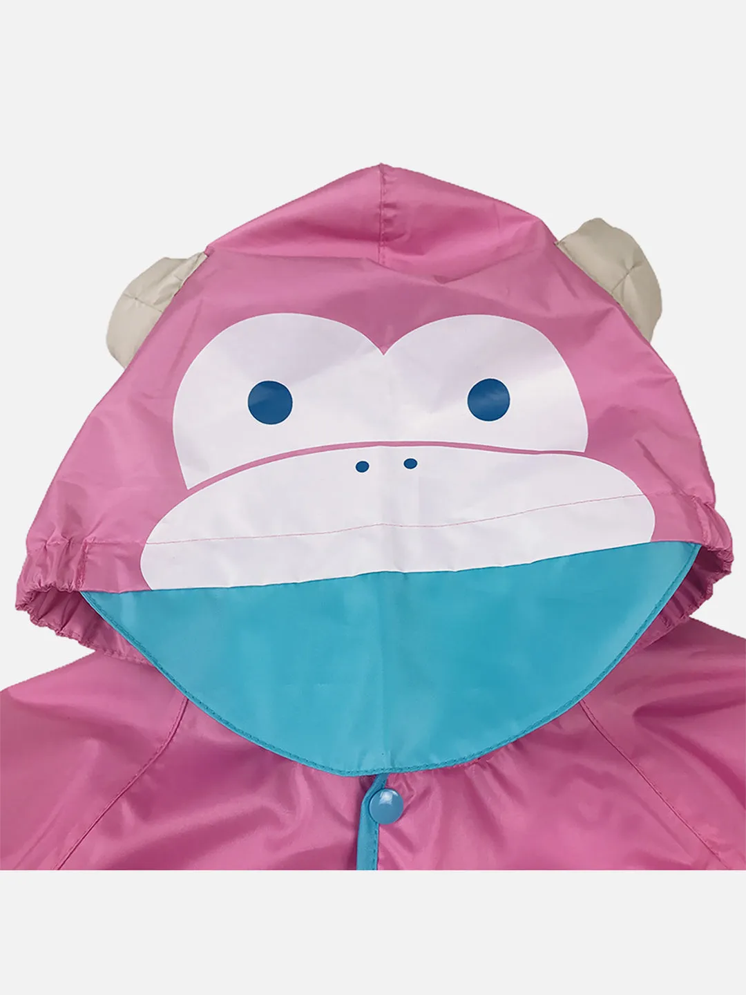 Little Surprise Box Pink Monkey Knee Length Raincoat for Kids