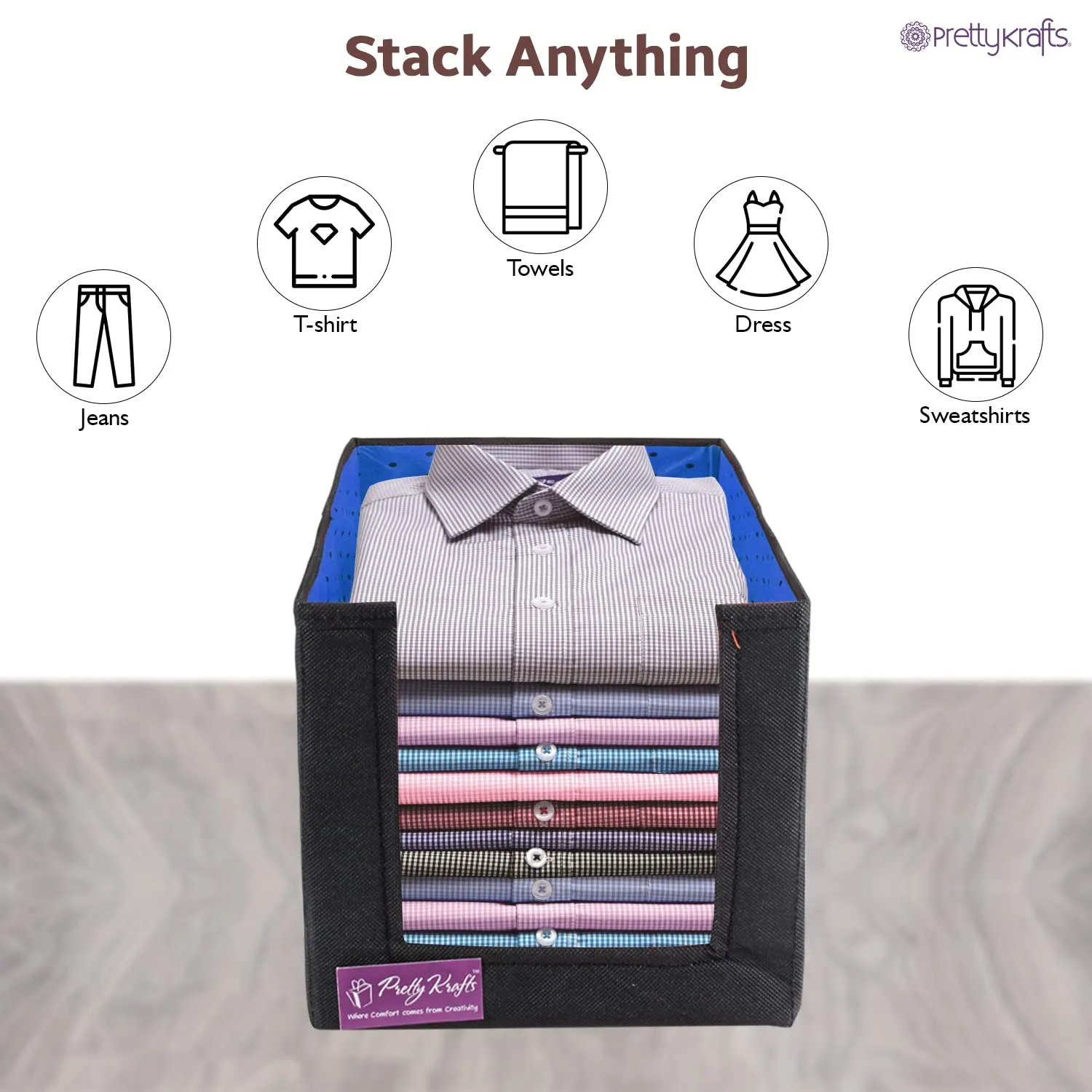 PrettyKrafts 6 Pcs Large Capacity Stackable Shirt Stacker, Storage Bins, Closet Organizers, Foldable Storage Boxes,Shelf Organizer, Shelves Basket Storage Bin For Organizing Clothing, Toys, Mix Color