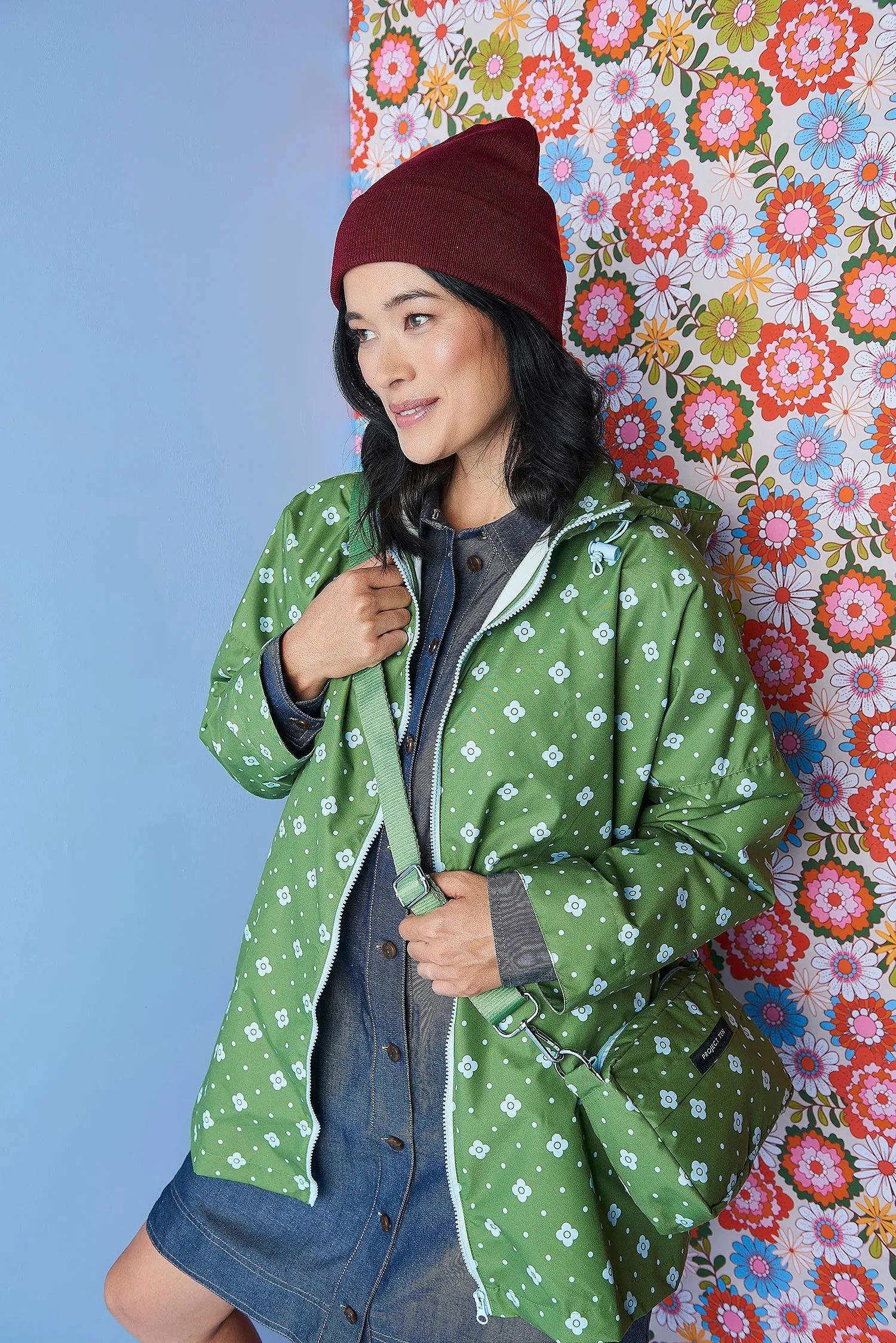 Project Ten Spotted Floral Raincoat