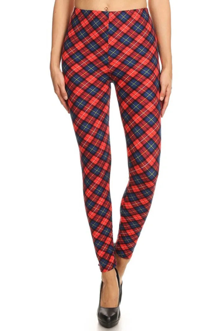 Red Blue Plaid Design Leggings