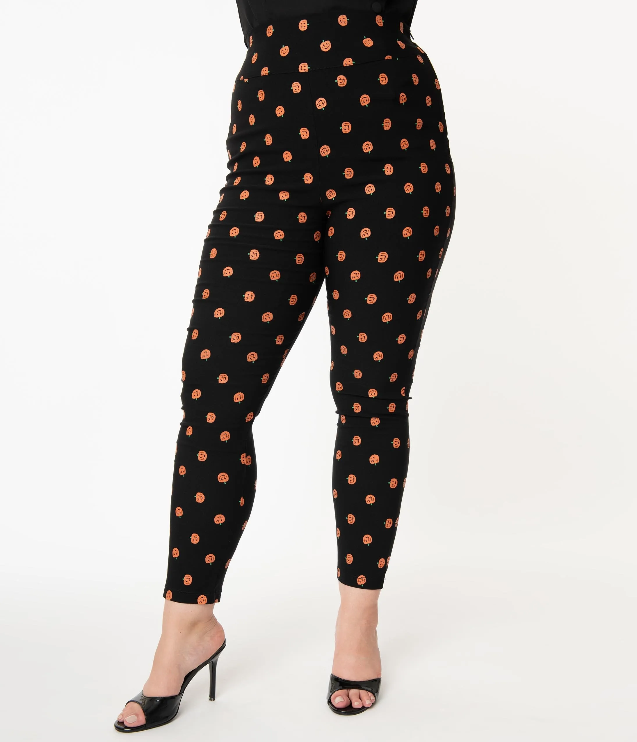 Unique Vintage Plus Size Black & Orange Pumpkin Patch Rizzo Cigarette Pants