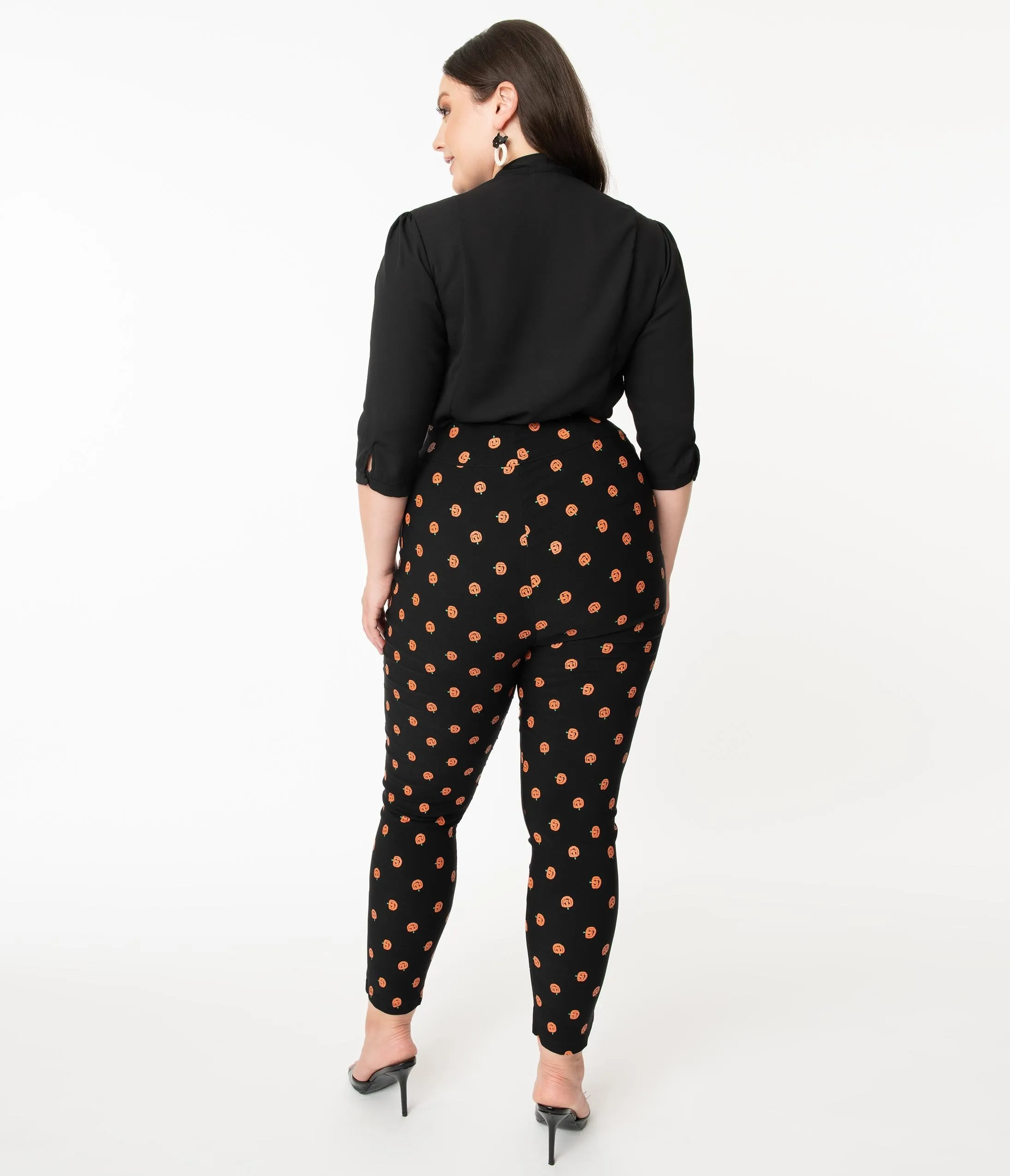 Unique Vintage Plus Size Black & Orange Pumpkin Patch Rizzo Cigarette Pants