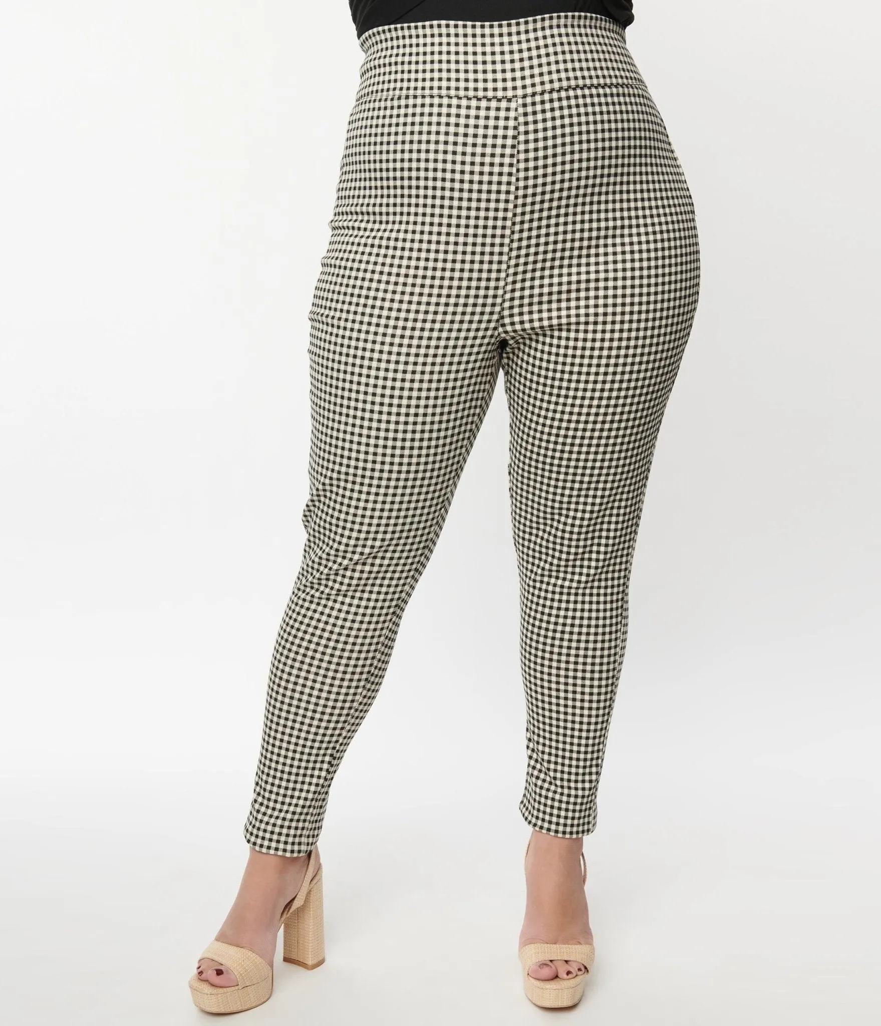 Unique Vintage Plus Size Ivory & Black Gingham Rizzo Cigarette Pants