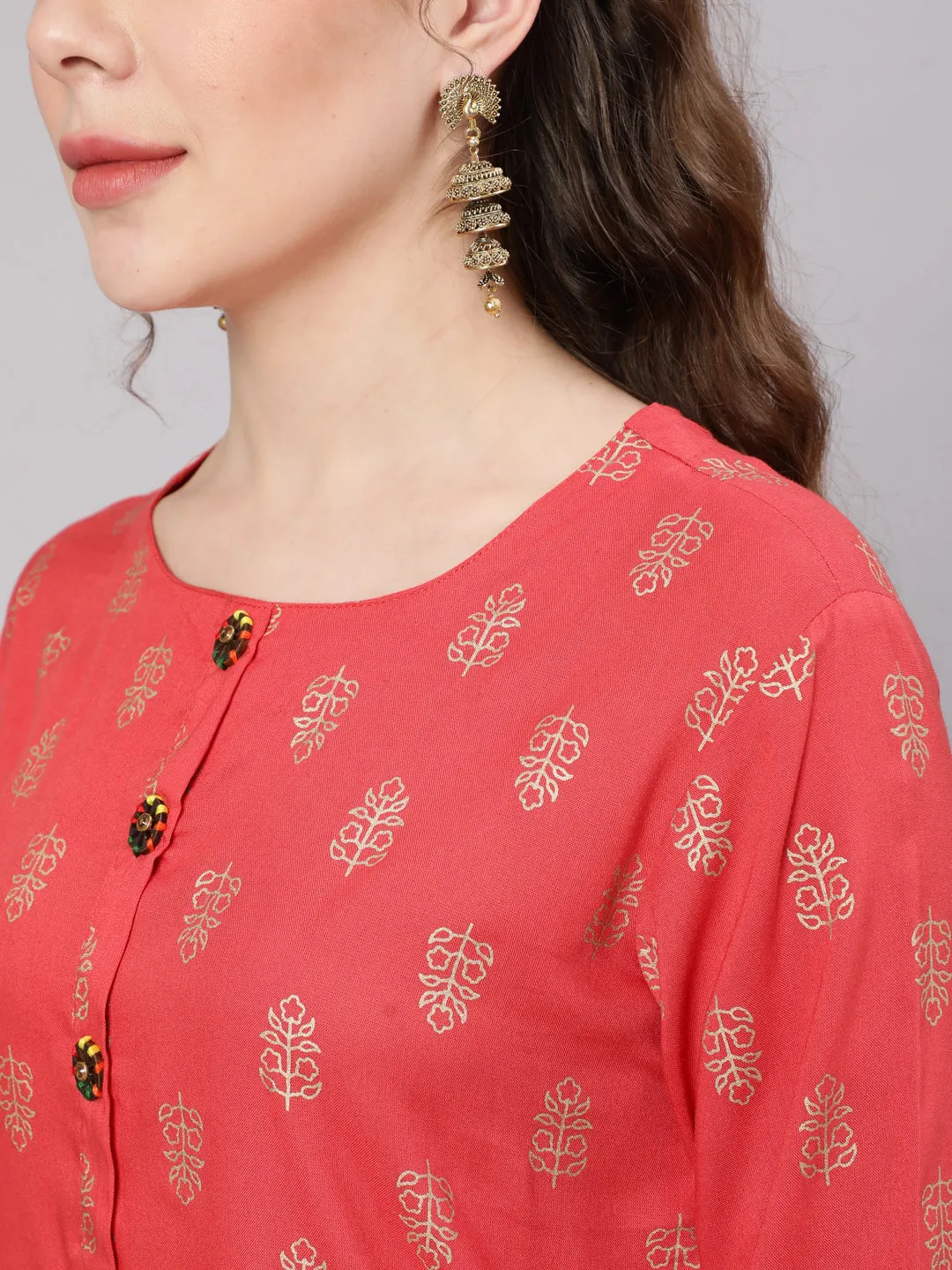 Women Pink Rayon Straight Kurta